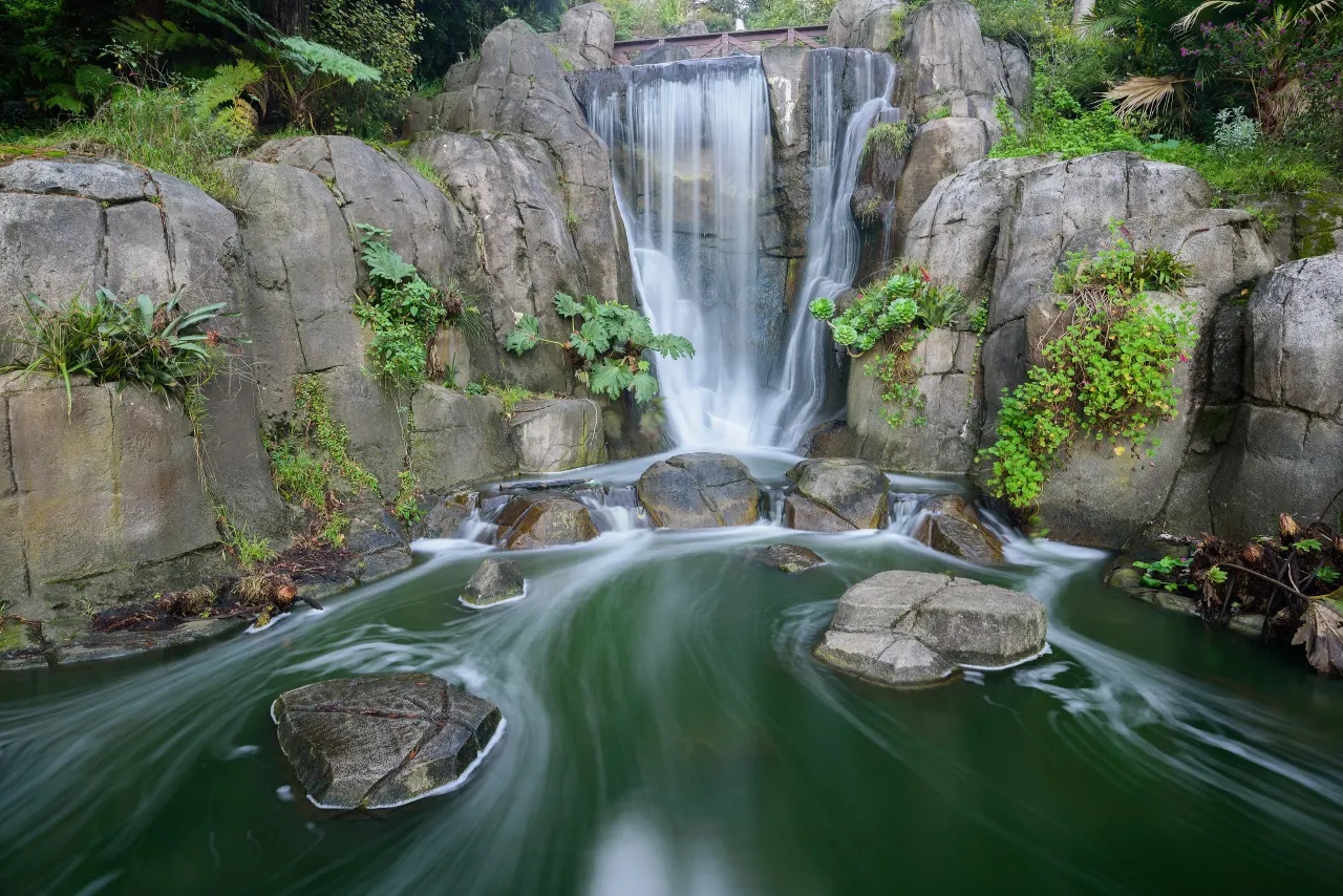 Huntington Falls tumbling over rocks into a pool on Strawberry Hill